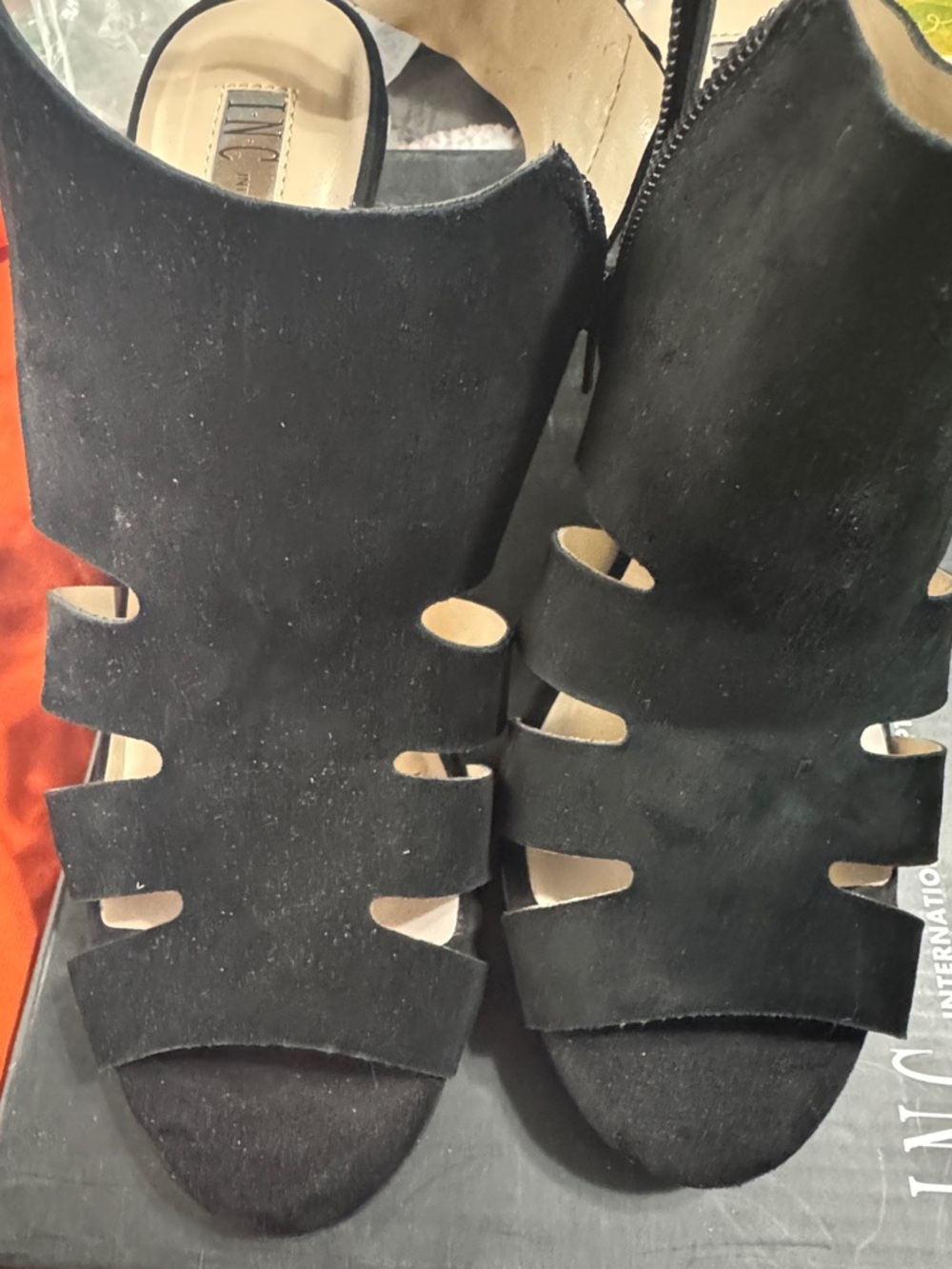 INC International Concepts Black Cutout Peep-Toe Heels